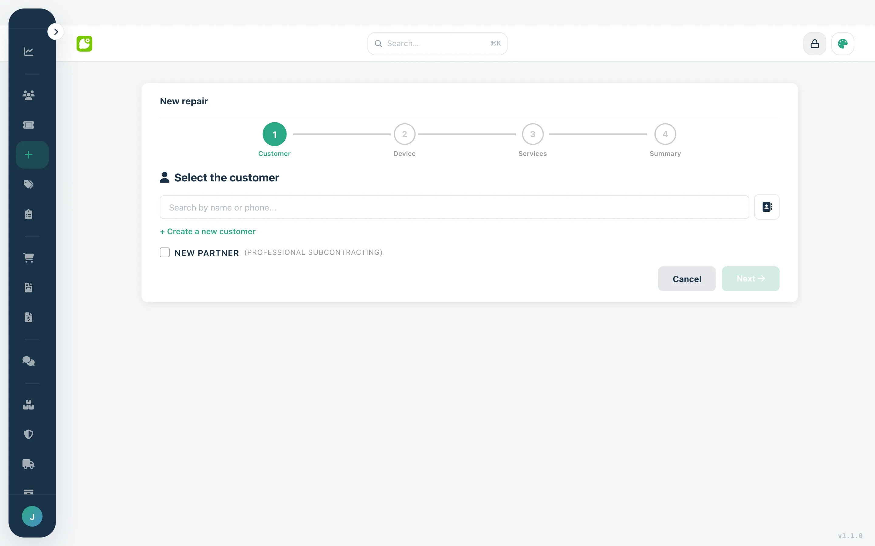 Check-in assistant: choosing the device type from fifteen categories.